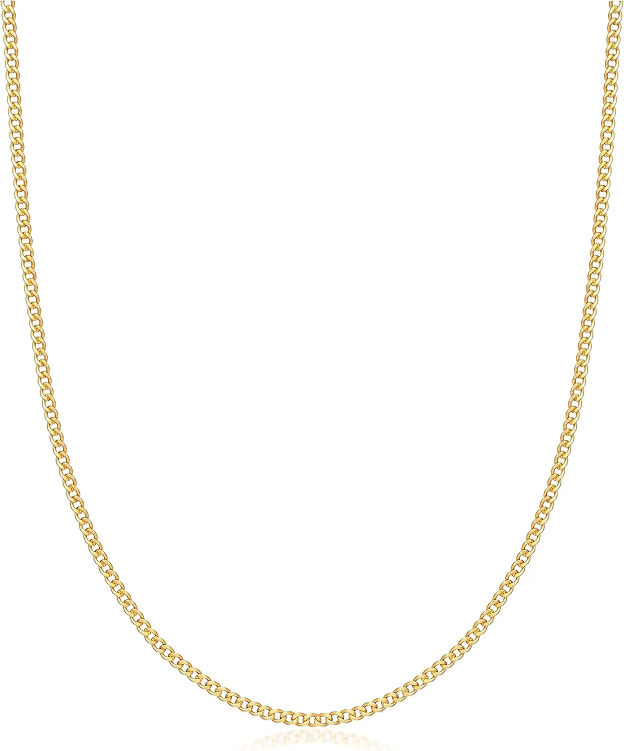 Barzel 18K Gold Plated Curb/Cuban Link Chain Necklace 2MM, 3MM, 4MM, 5MM For Women or Men - Made In Brazil