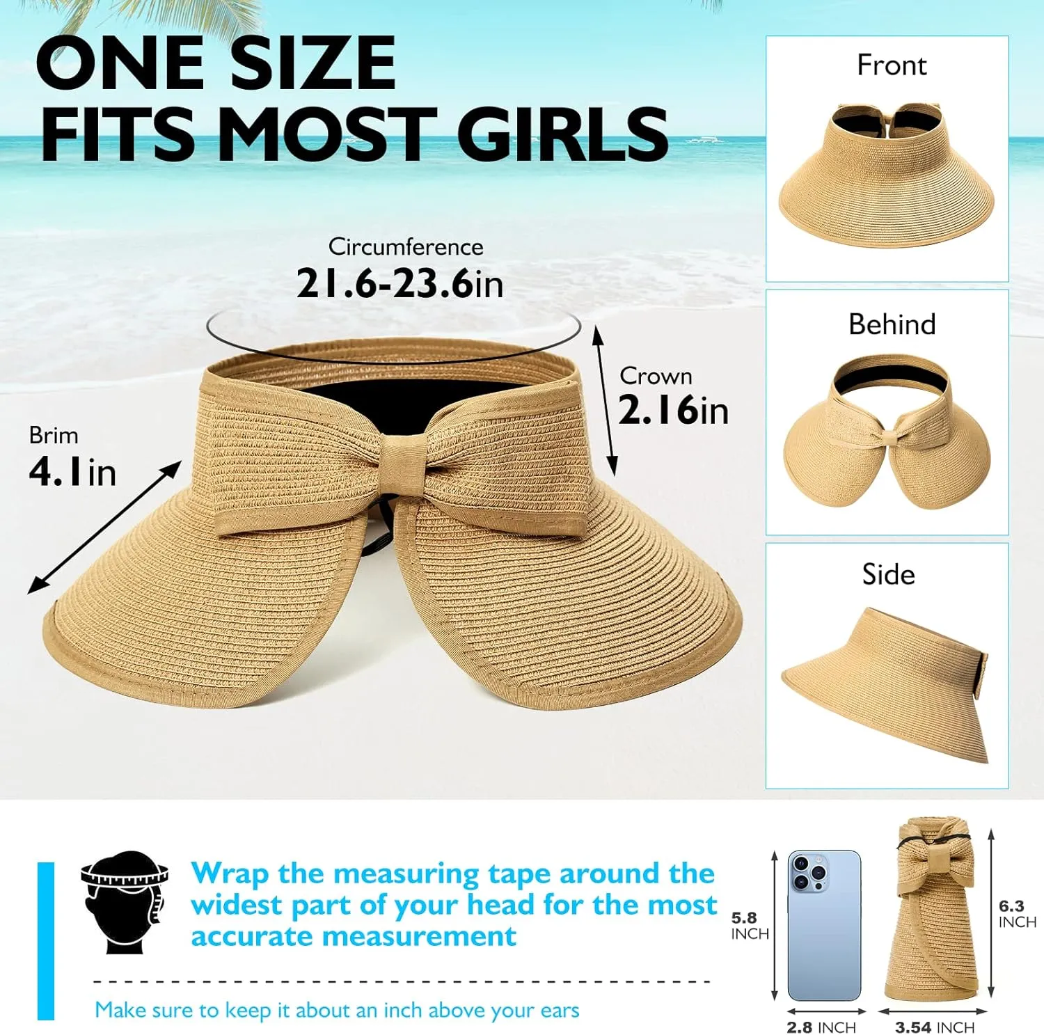 Beach Hats for Women, Packable Sun Hat Womens, Summer Visor Sun Hat, Straw Hats for Women UV Protection, Beach Hat for Girls