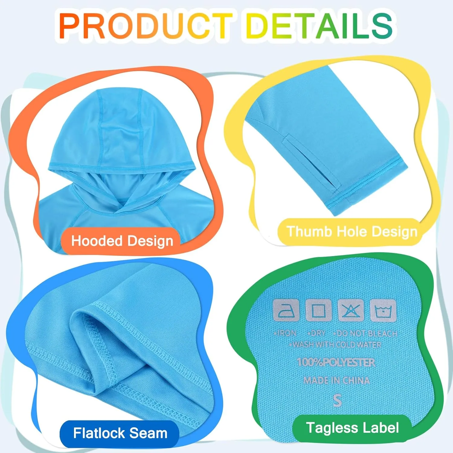 Boys Rash Guard Hoodie UPF 50  Sun Protection Long Sleeve Swim Shirt Quick Dry Kids SPF Fishing Water Beach Shirts