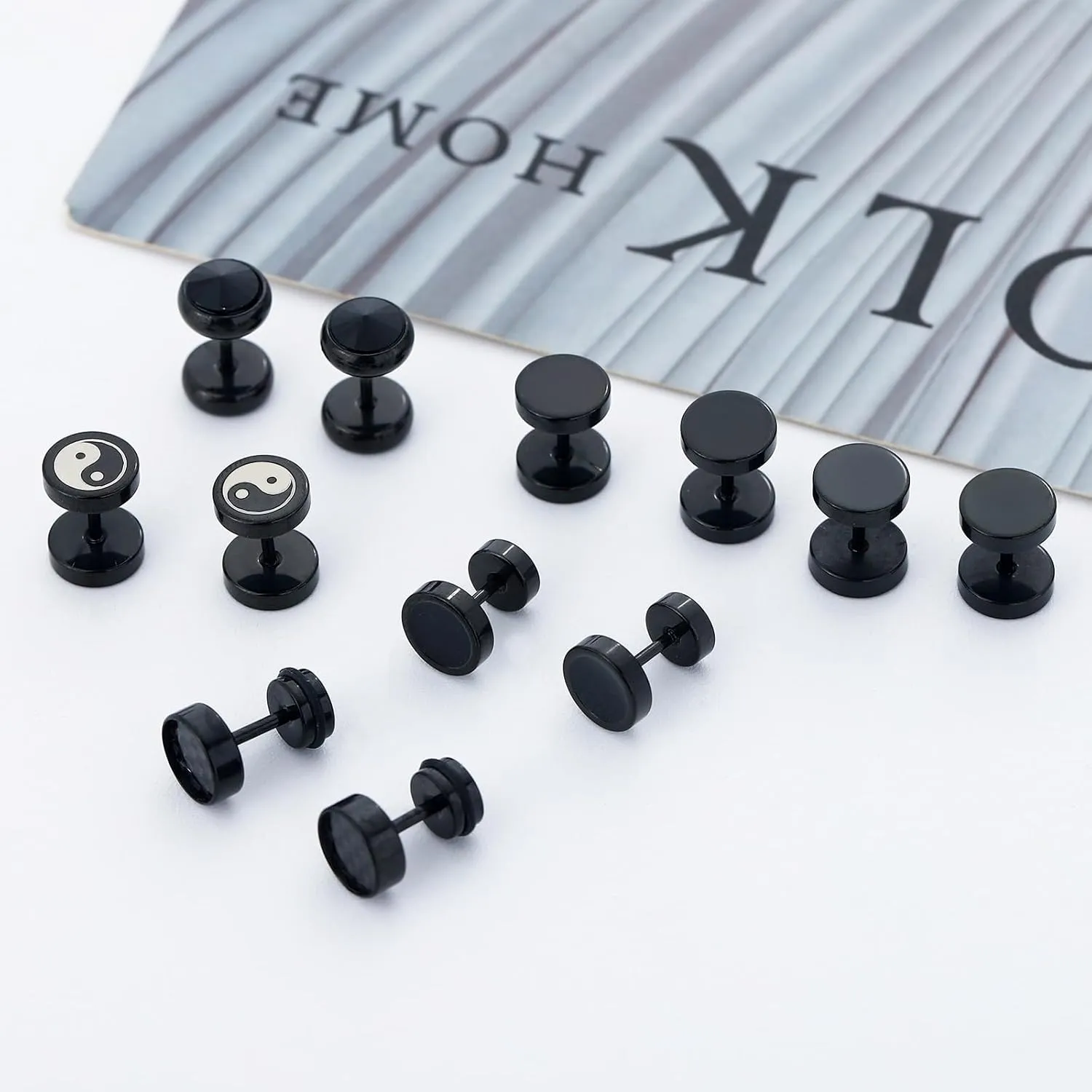 NEWITIN 12 Pairs Stainless Steel Stud Earrings for Men Hypoallergenic Earring Flatback Black Earring Set Screw Back Studs Inlaid Cubic Zirconia Stud Earrings for Women Men