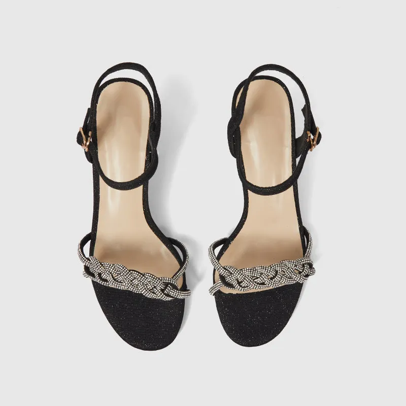 Pointed Ankle Strap High Heels Sandals Black