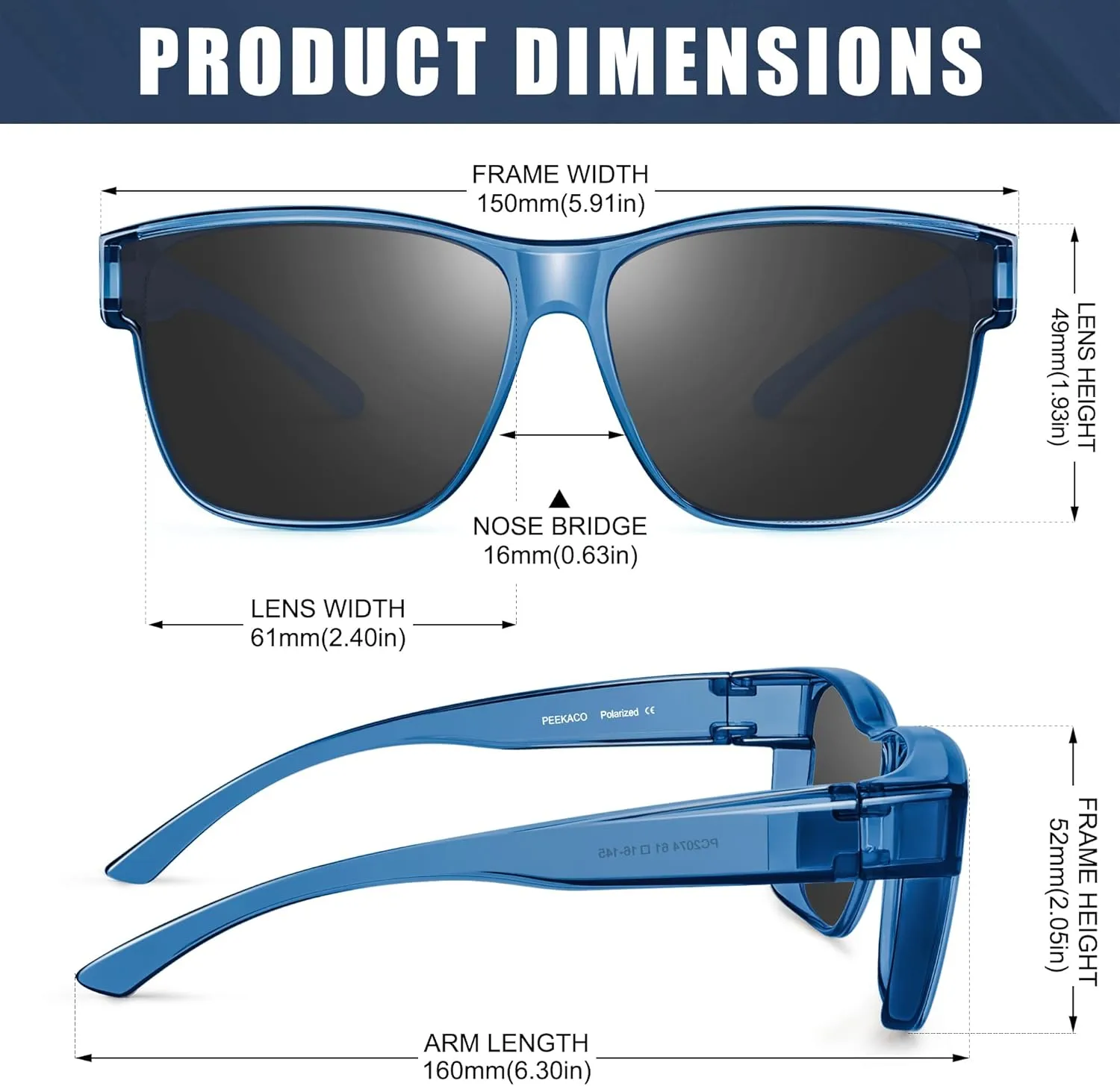 Polarized Sunglasses Fit Over Prescription Glasses for Men Women, Oversized Square Sunglasses, UV400 Protection