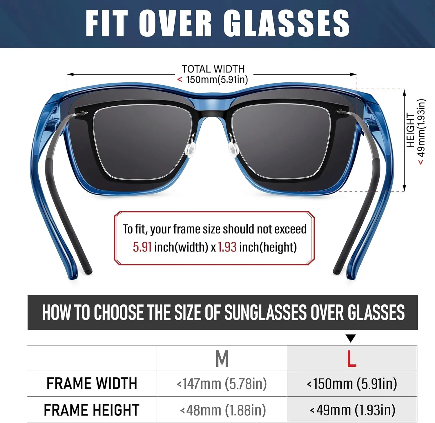 Polarized Sunglasses Fit Over Prescription Glasses for Men Women, Oversized Square Sunglasses, UV400 Protection