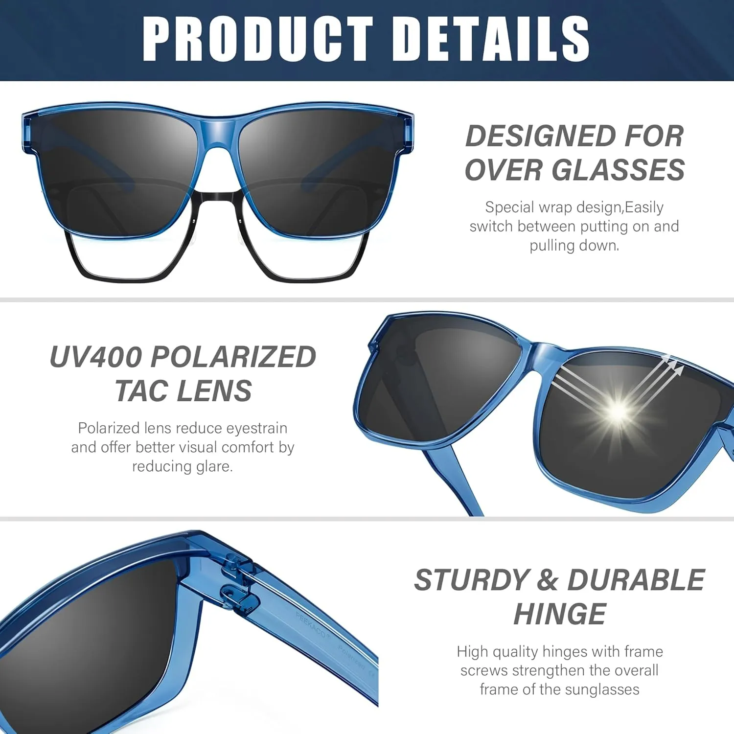Polarized Sunglasses Fit Over Prescription Glasses for Men Women, Oversized Square Sunglasses, UV400 Protection