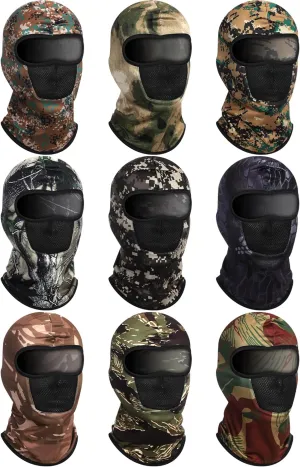 SATINIOR 9 Pcs Balaclava Ski Mask Sun Full Face Mask for Men Women Camo Face Cover Breathable UV Protection for Outdoor Sport