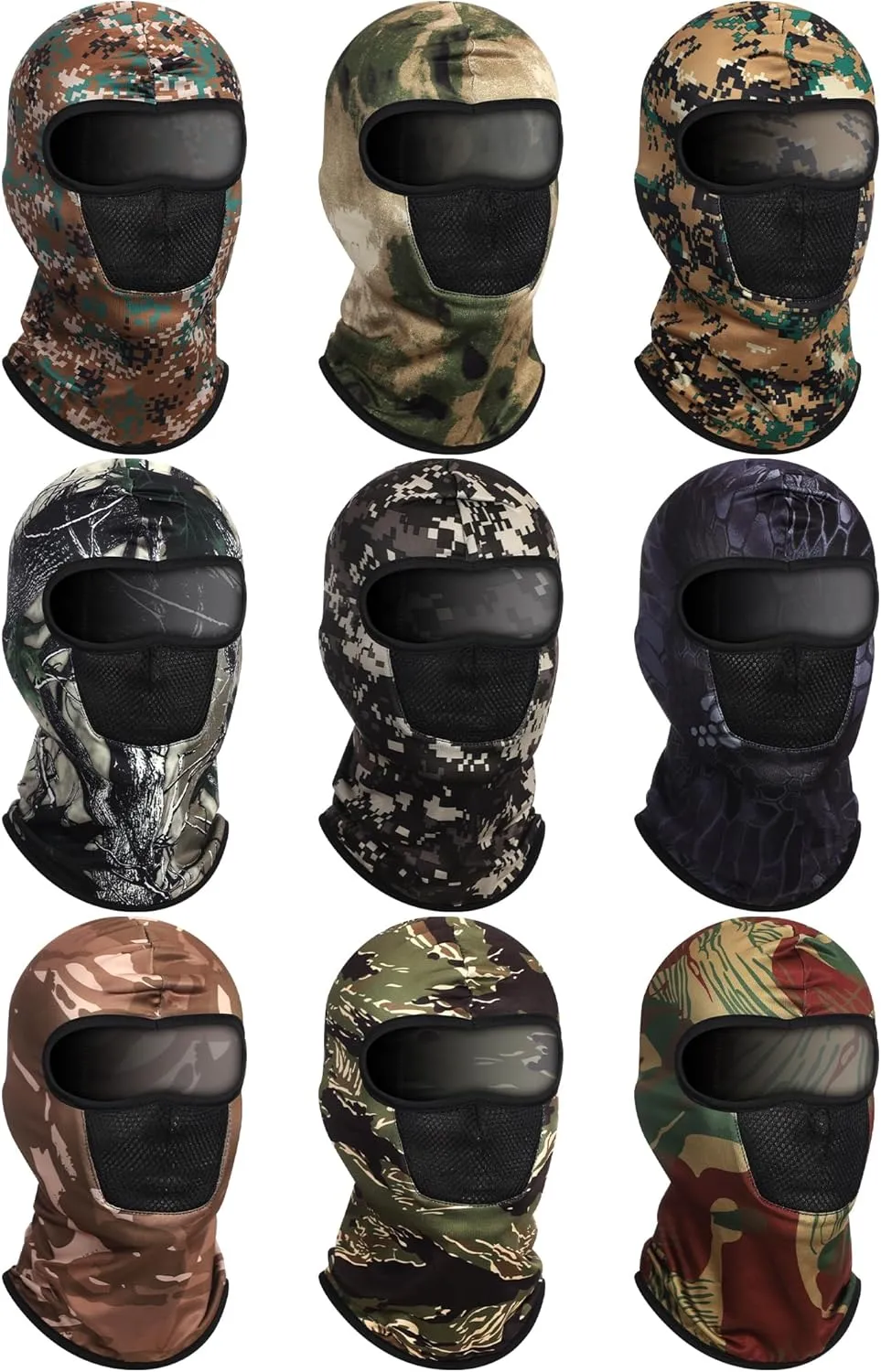 SATINIOR 9 Pcs Balaclava Ski Mask Sun Full Face Mask for Men Women Camo Face Cover Breathable UV Protection for Outdoor Sport