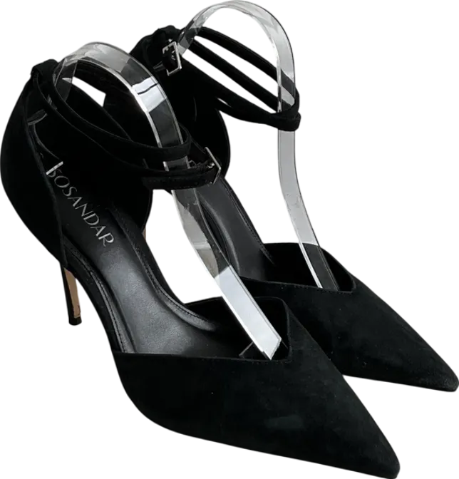 SOSANDAR Black Suede Ankle Strap Pointed Court Shoe UK 8 EU 41 👠