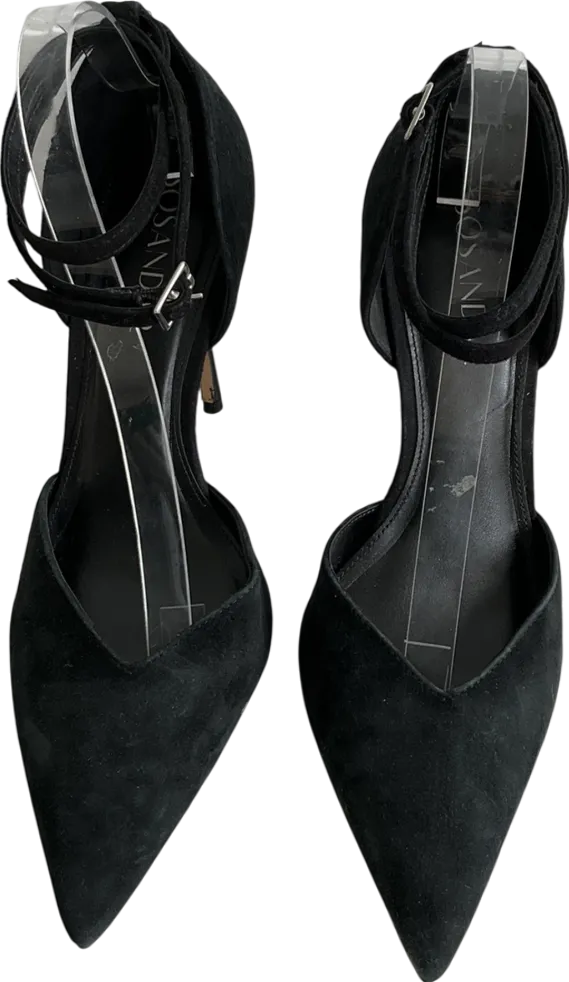 SOSANDAR Black Suede Ankle Strap Pointed Court Shoe UK 8 EU 41 👠