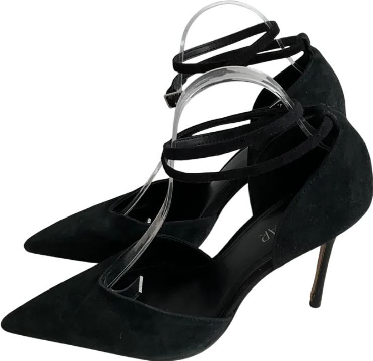 SOSANDAR Black Suede Ankle Strap Pointed Court Shoe UK 8 EU 41 👠