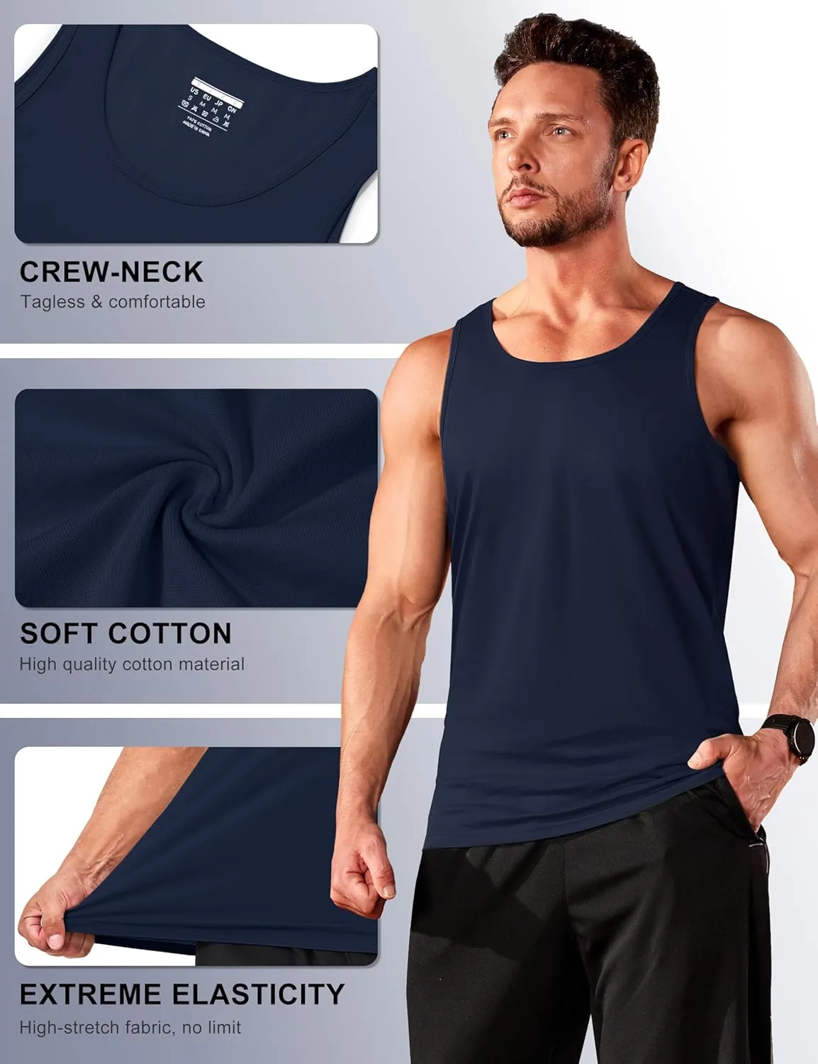 TACVASEN Men's Tank Top Cotton Moisture Wicking Muscle Shirt Summer Sleeveless Shirts Gym Workout Tank