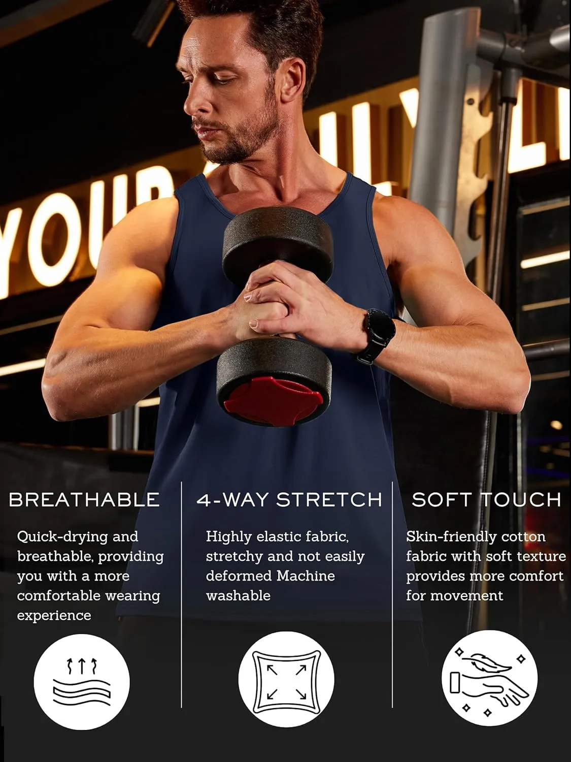 TACVASEN Men's Tank Top Cotton Moisture Wicking Muscle Shirt Summer Sleeveless Shirts Gym Workout Tank