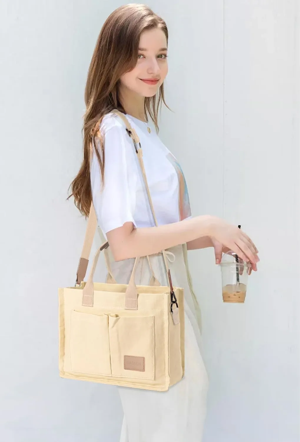 Tote Bags for Women Canvas Tote Purse Crossbody Bags with Pockets Top Handle Shoulder Handbags Satchel Bags for Women