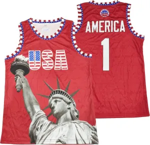 USA Men Tank Tops Red White Blue Stars and Stripes Statue of Liberty America Shirts Sports Uniform #1 S-2XL